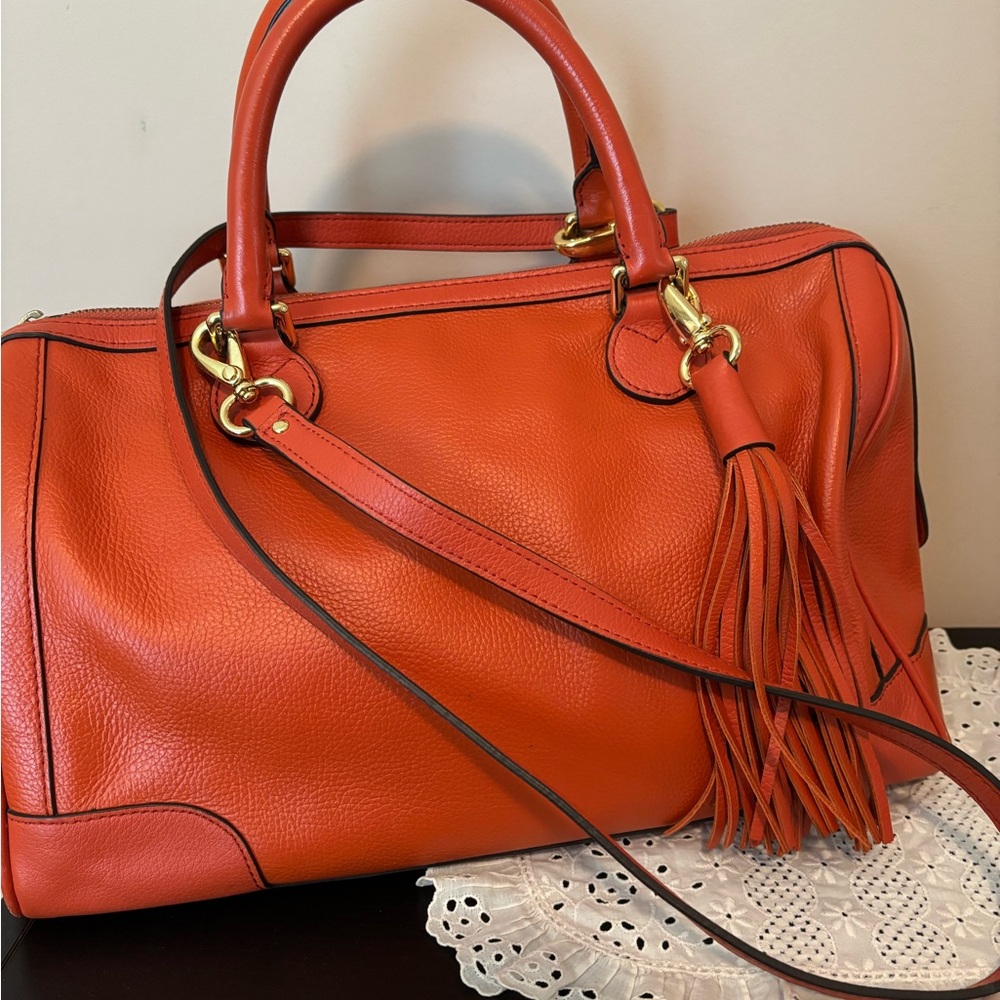 Banana Republic Evan Satchel Burnt Orange Leather Handbag